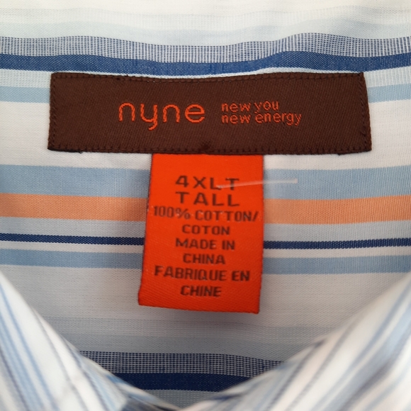 nyne New You New Energy Men's Stripe Button Up Shirt Short Sleeve SZ 4XLT Tall - Picture 13 of 13